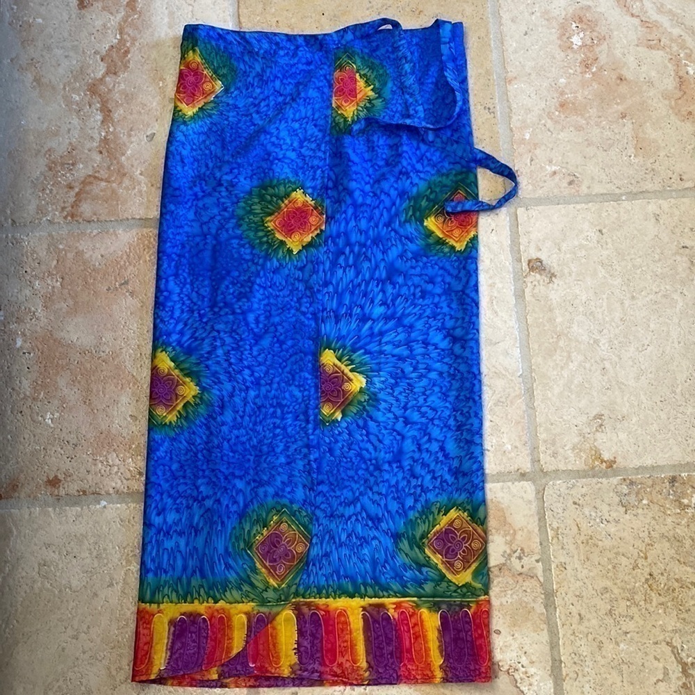 Vintage Wrap skirt Women’s S-L free Size Tropical beach Boho Hippie Hawaiian - Picture 2 of 5